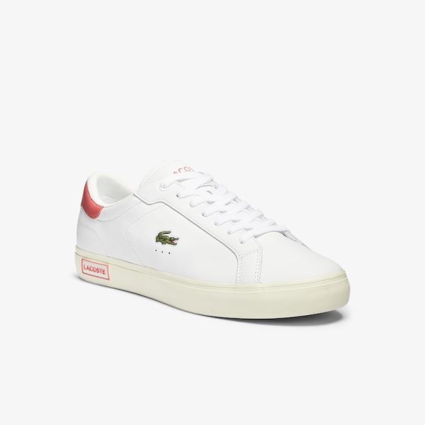 Lacoste Powercourt Smooth Leather Sneakers - Tenisky Pánské Bílé / Růžové | CZ-rqgA7I